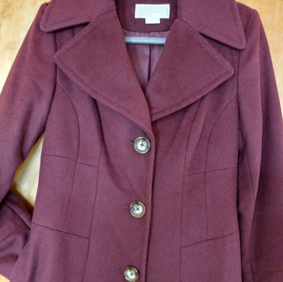 MICHAEL Michael Kors Jackets & Blazers - MICHAEL Michael Kors Wool Maroon Burgundy Long Peacoat Women’s Size 10